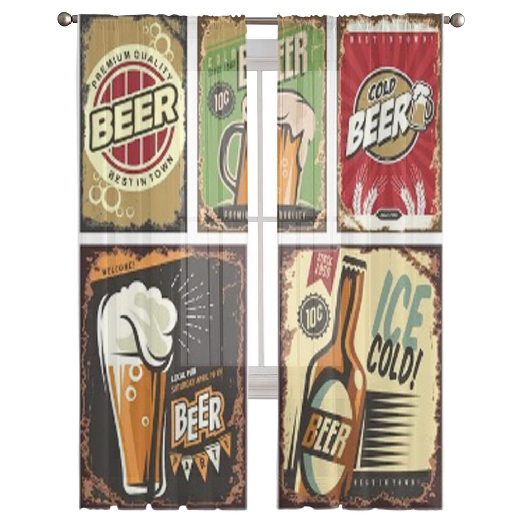 Zestaw Retro Szyldów Piwnych Tiulowe Przezroczyste Zasłony Okienne Do Salonu Sypialni Nowoczesne Szyfonowe Woalowe Organzowe Zasłony Dekoracyjne