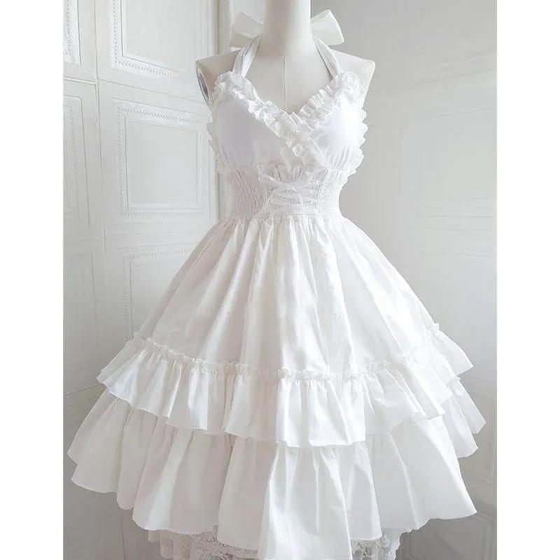 VestidoLolita Elegante para Mujer Color Sólido Hermosos Vestidos Vintage con Cuello Halter