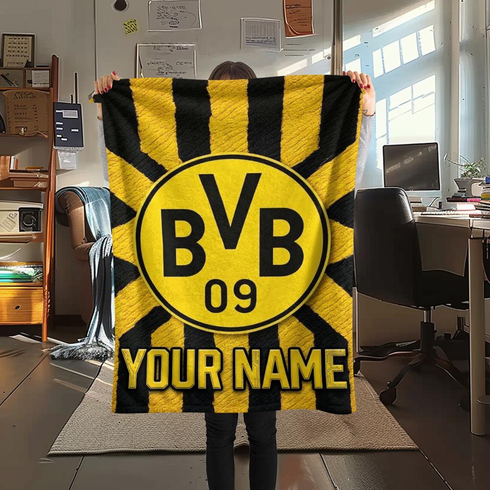 1PC Custom Name Borussia Dortmund Patterned Flannel Blanket Suitable For All Seasons for Home Decor Warmth and Comfort Gifts Holiday Present