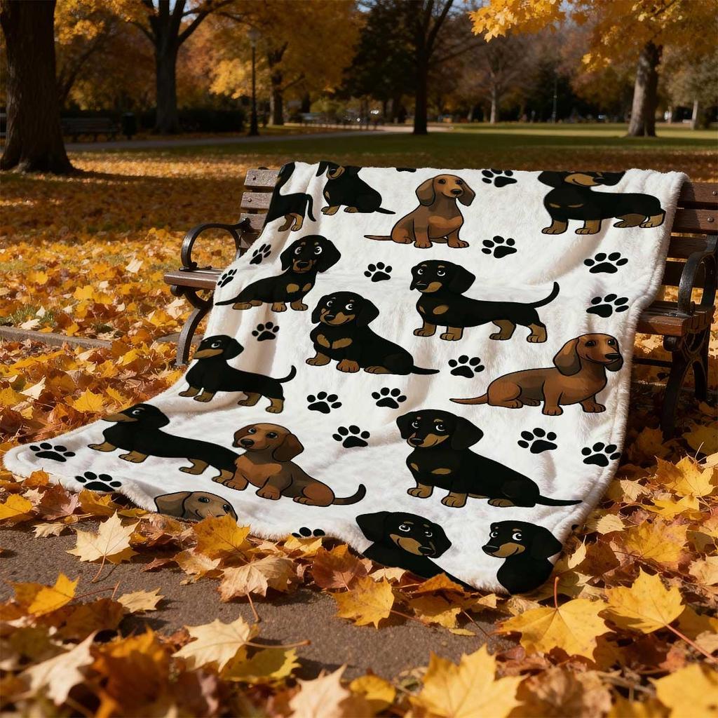 Dachshund Dog Blanket, Cozy All-Season Black Throw for Couch Bed Home Decor, Machine Washable Pet Lover Gift