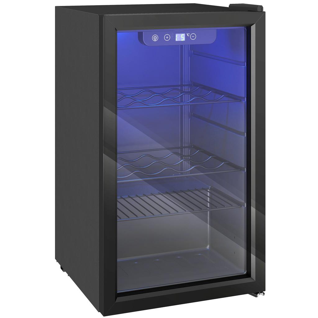 Wine Fridge 24 Bottles, 68 Liter Capacity, 4–16 Degrees C Freestanding Unit for Drinks, Beer and Wine with Glass Door, Black