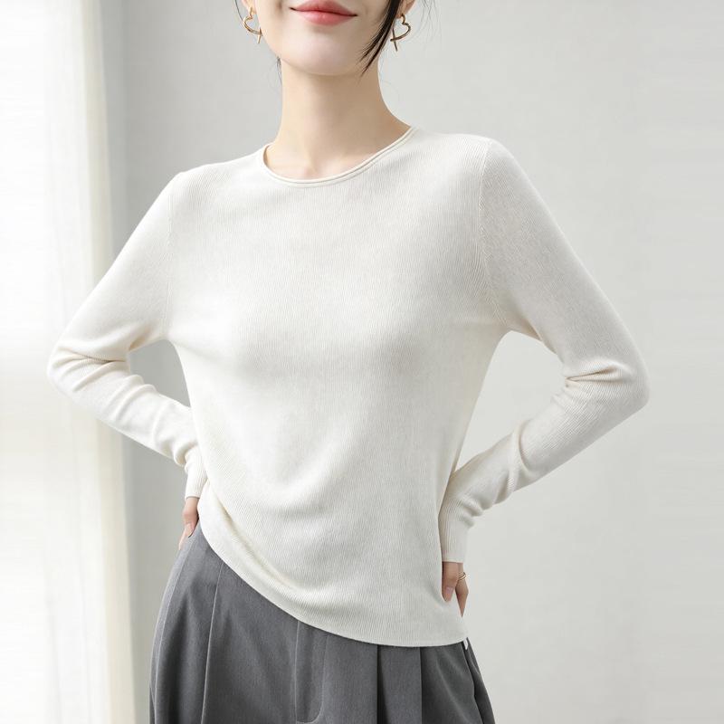Women's 100% Pure Wool Seamless Round Neck Knit Sweater for Autumn/Winter