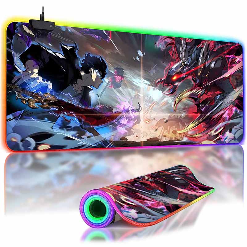 RGB Backlit Anime Solo Leveling Mouse Pad Cute Anime Grils Lager Gamer Accessories Overwatched Mouse Mat Non-Slip Keyboard Mat