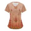 Women's Retro Floral  Printed Short Sleeve V-neck Tops Working Pocket Blouse