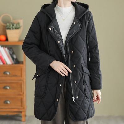 Nový dámský kabát z bavlny s kosočtvercovým prošíváním, volný, ležérní, s kapucí, parka, svrchní oděv, dlouhý, podzimní, zimní, dámská teplá vatovaná bunda