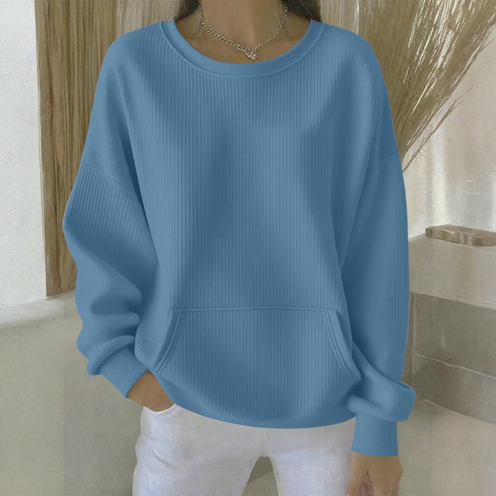 Women's Loose Comfortable Casual And Fashionable Round Neck Solid Color Long Sleeved Sweatshirt