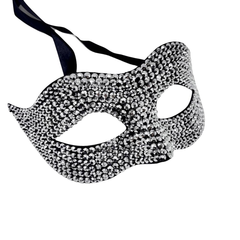 Elegant Half Face Mask Studded Design Masquerade Mask High-End Halloween Rhinestone Mask Club серебряный