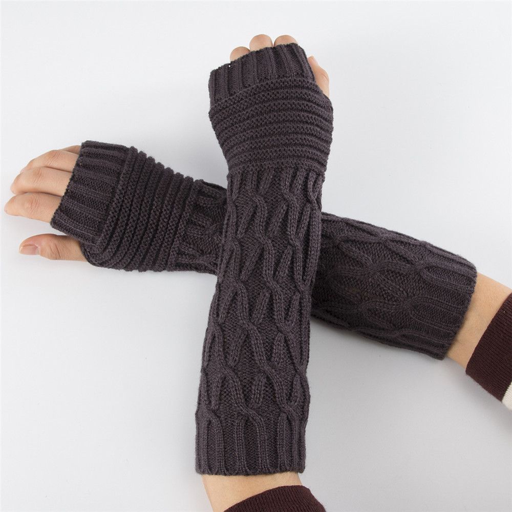 Fashion Elastic Candy Color Long Knitted Gloves Arm Warmers Thick Warm Fingerless  Mittens