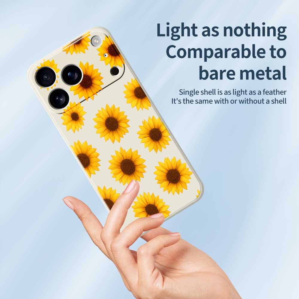 For iPhone 17 Pro Case Sunflowers Pattern Printing Straight Edge TPU Phone Back Cover