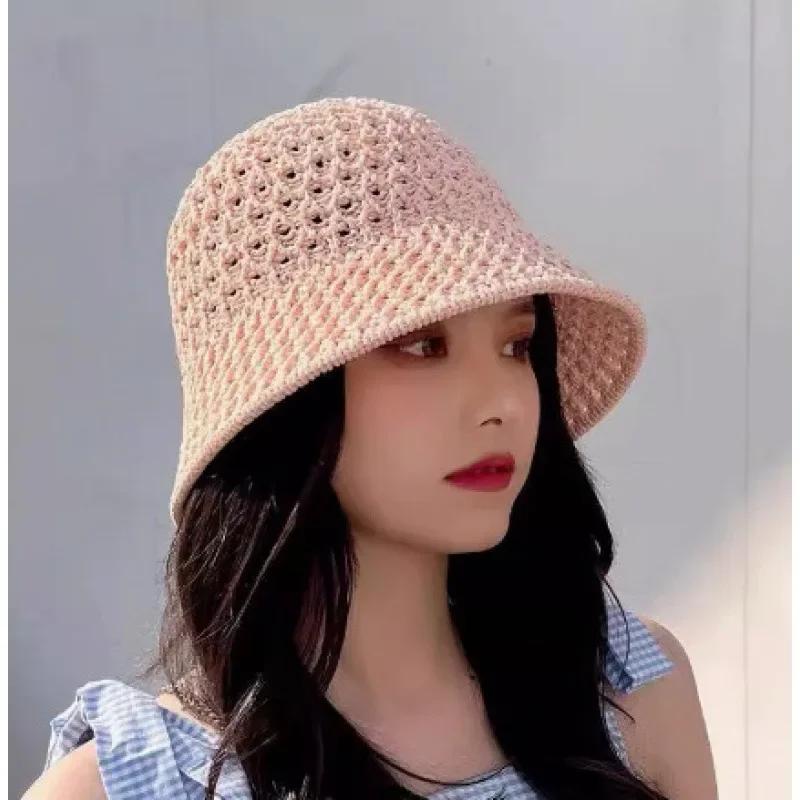 Women Summer Bucket Hat Summer Hollow Out Thin Breathable Sun Hats Beach Panama Cap Fold Outdoor Japanese Lesure Fishierman Cap