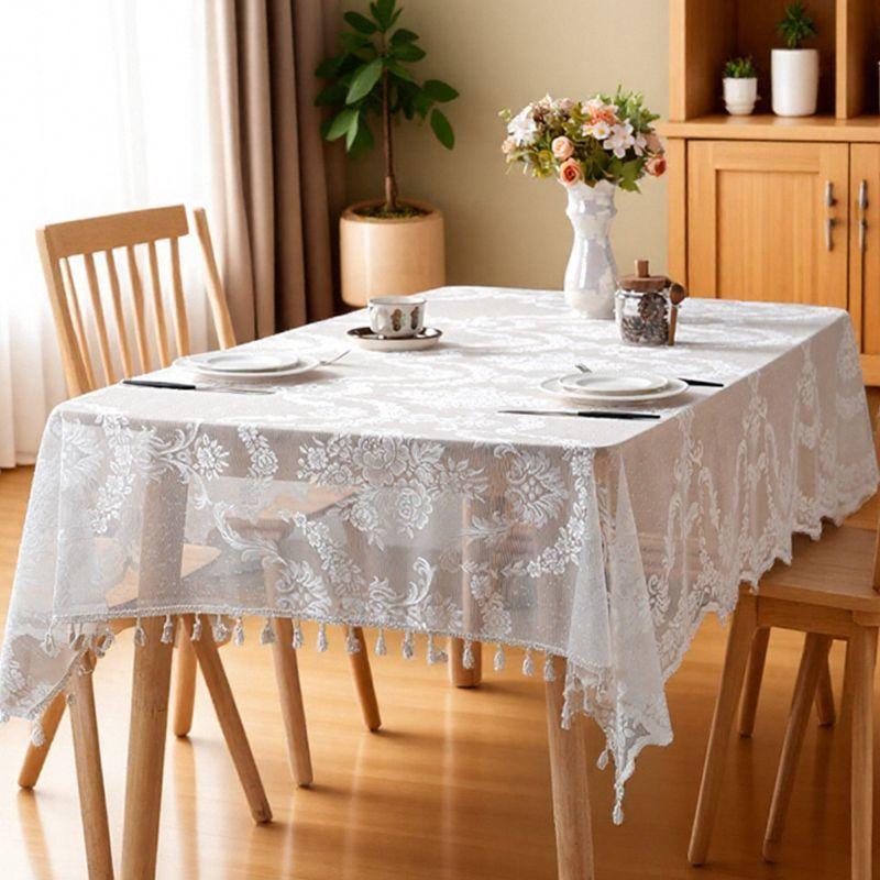 

Элегантная скатерть из фениксового кружева, прямоугольная с фестончатым краем, идеально подходит для свадеб, дней рождений, детских праздников и юбилеев 140 * 100cm