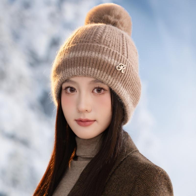 Autumn and Winter Women's Velvet Knitted Wool Hat Outdoor Travel Windproof Warm Hat Cycling Cold Ear Hat