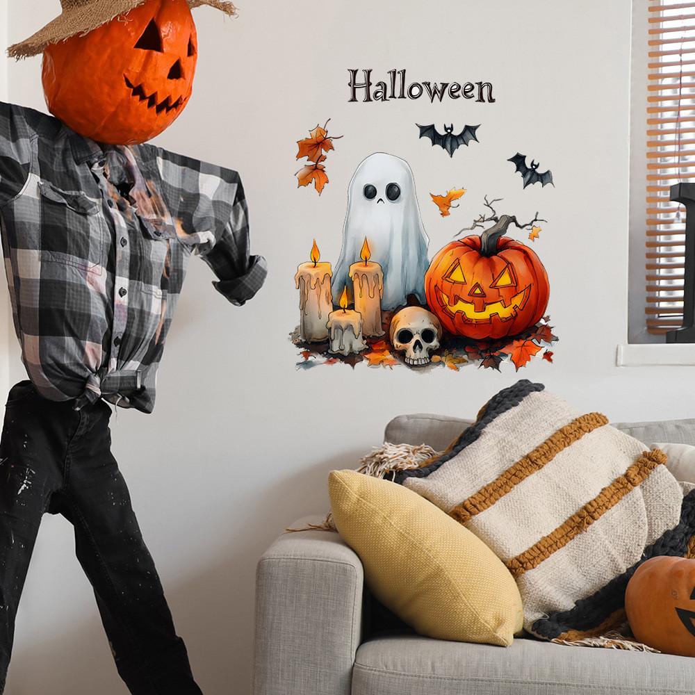 Ghost Pumpkin Halloween Candle Living Room Entrance Home Decor Wall Stickers