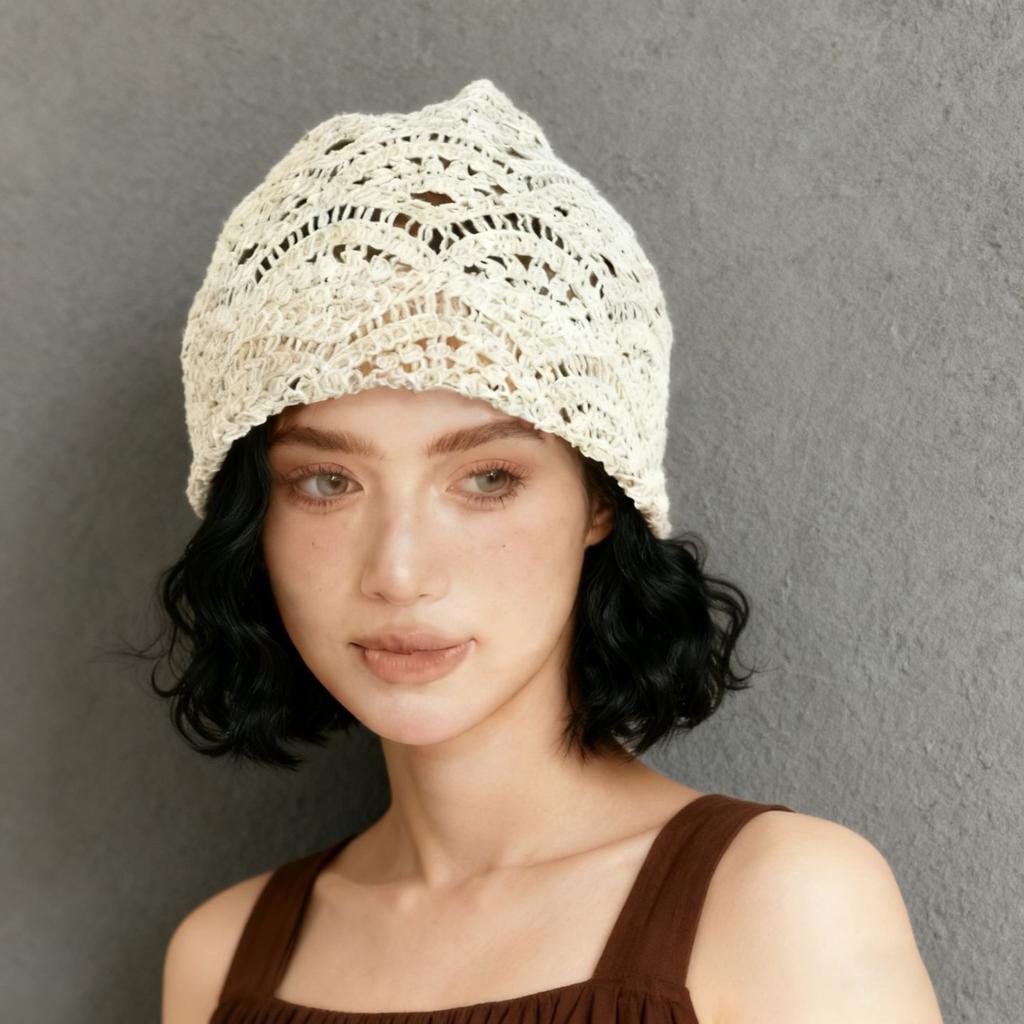 Knitted hollow crochet hats stacked cold hats women's autumn and winter western Sichuan tourism big head circumference showing face small bag head hat