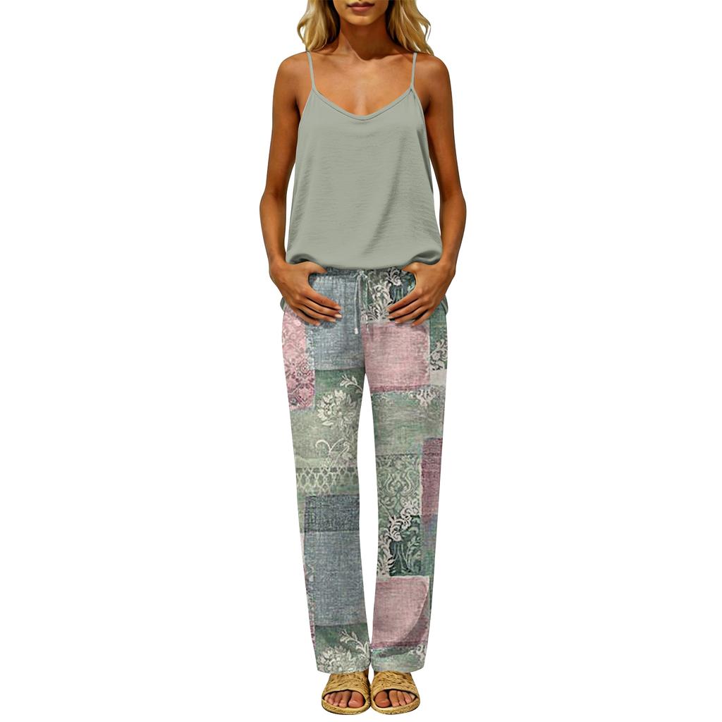 Women's Sleeveless Backless Top and Elastic Waist Pants Set, Color Loungewear