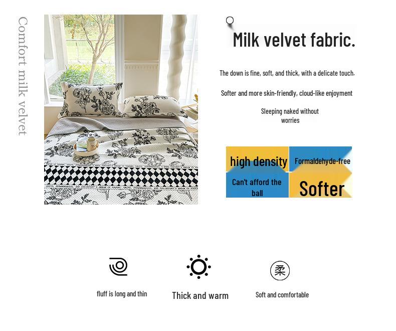 Herbst/Winter Milchsamt Bedrucktes Einzelbett-Tagesdecke- & Kissenbezug-Set mit Matratzen-Staubschutz