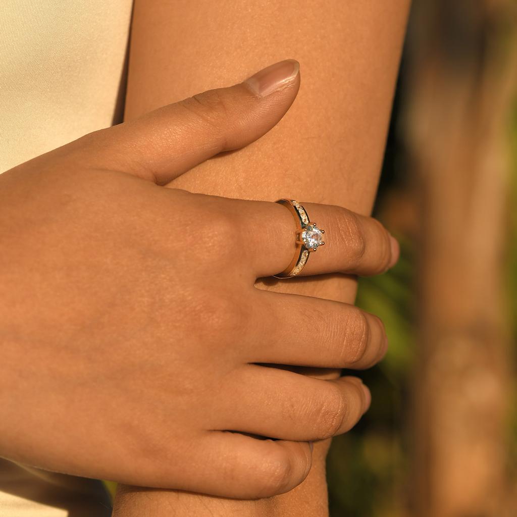 Trendy CZ Stone Adjustable Metal Rings For Women Girls, Gold Color Wedding Brand Engagement Promise Ring Anniversary Party Gift