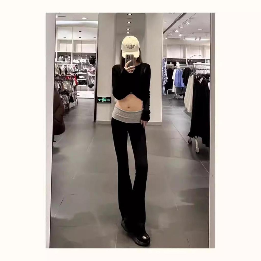 Calças de Moletom Flare de Yoga Modal Cintura Baixa Bloco de Cores