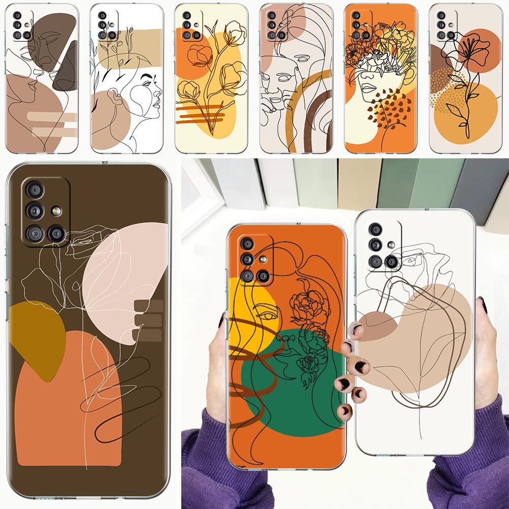 Phone Case For Samsung A15 A13 A35 A55 A51 A71 A41 A31 A21S A03S A05 A17 A23 A25 A33 A53 A73 5G A07 4G Clear Cover One Line Art