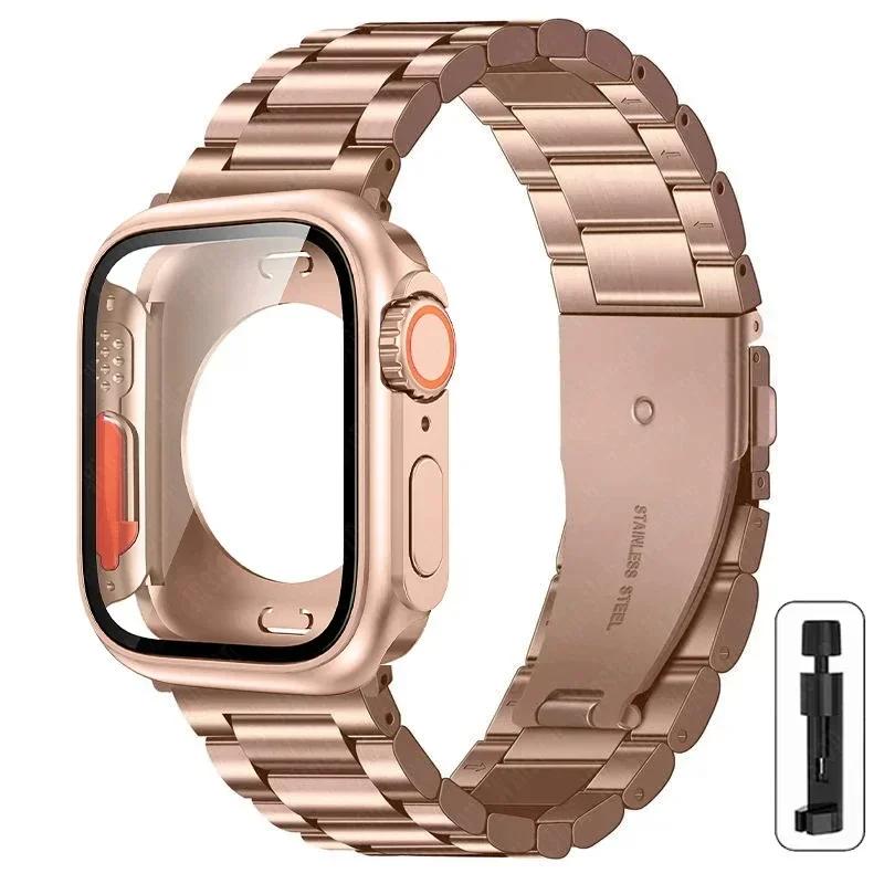 Armband i rostfritt stål + Ultrafodral för Apple Watch-band 10 42 mm 46 mm 44 mm 45 mm 41 mm 40 mm metallarmband för iwatch-serien 9 8 7 6 SE