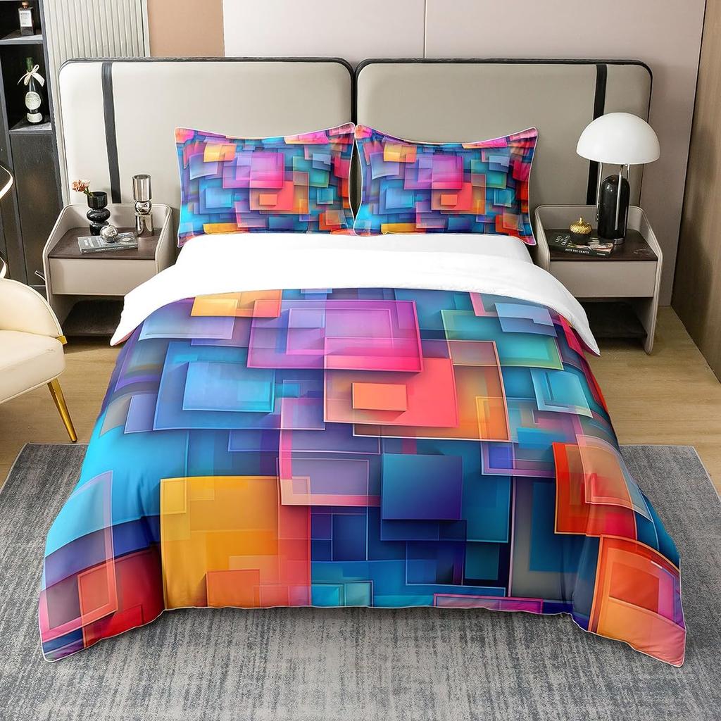 Color Block Duvet Covers for Kids Boys Girls Queen Quilt Covers Lightweight Down Room Decor 2 Pillowcases 1 Duvet Cover No Quilt
