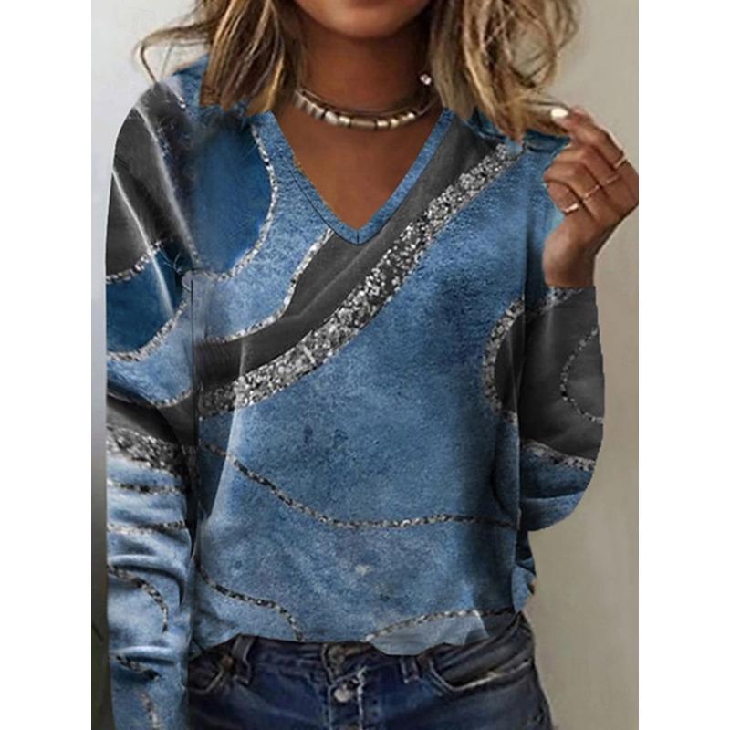 Vintage Women's T-Shirt Graphic Paisley Elegant Fashion Tee Long Sleeve T-shirts V-Neck Regular Tops Pullover Fall Winter
