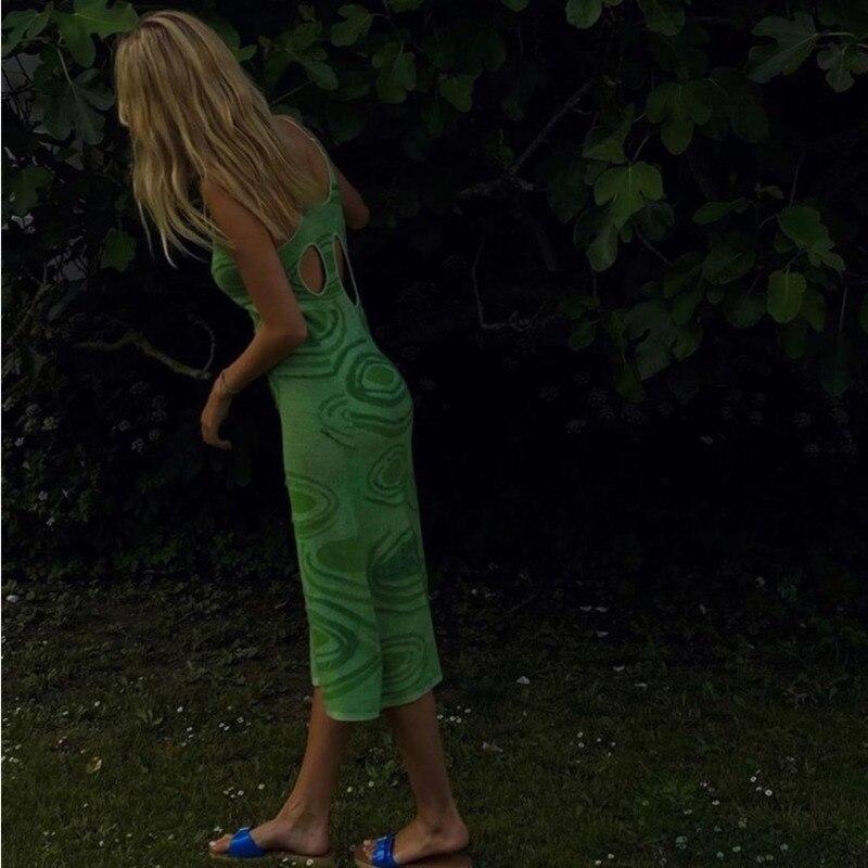 House Brand Off Shoulder Sunny Dress Spaghetti Strap Sexy Bodycon Summer Beachwear Paisley Hollow Out Knitted Dress damska