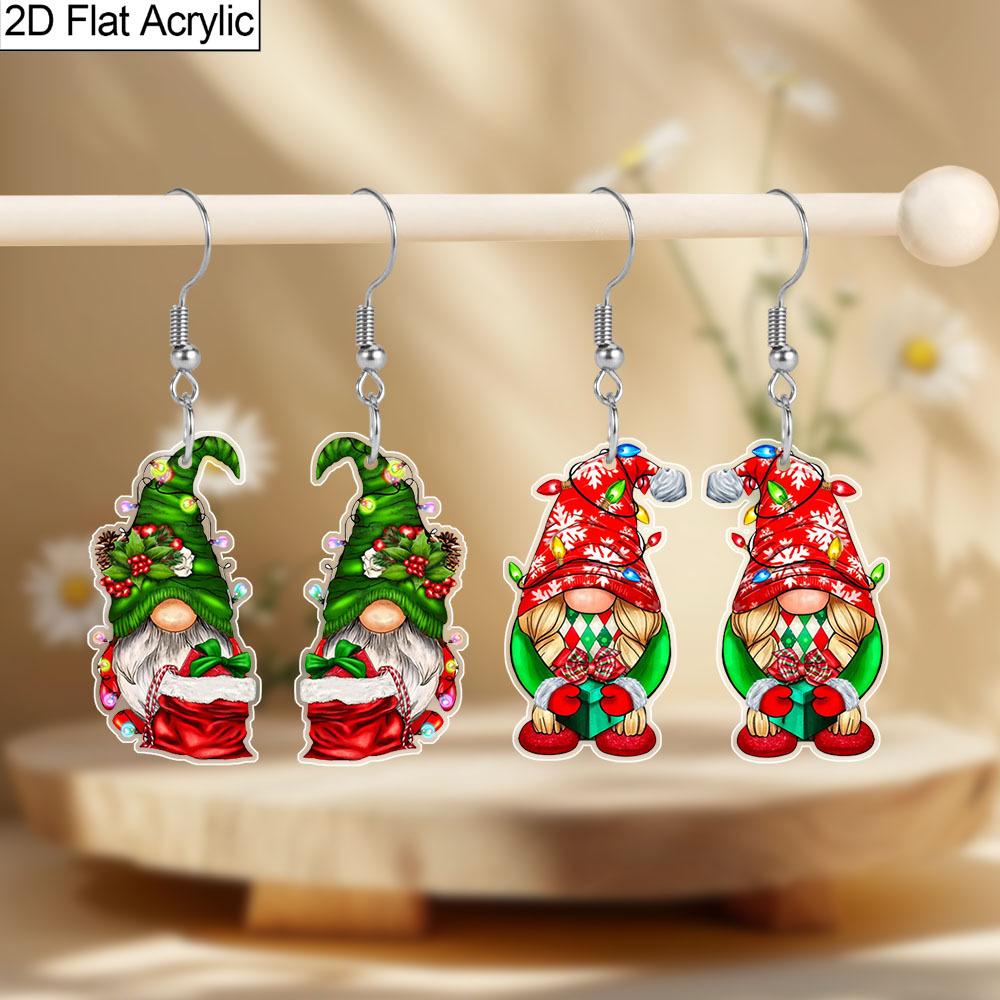 Christmas Gift Acrylic Women's Fashion Drop Earrings, Cute Take A Gift Gnome Shape Design Earrings Jewelry for Holiday Party Wear