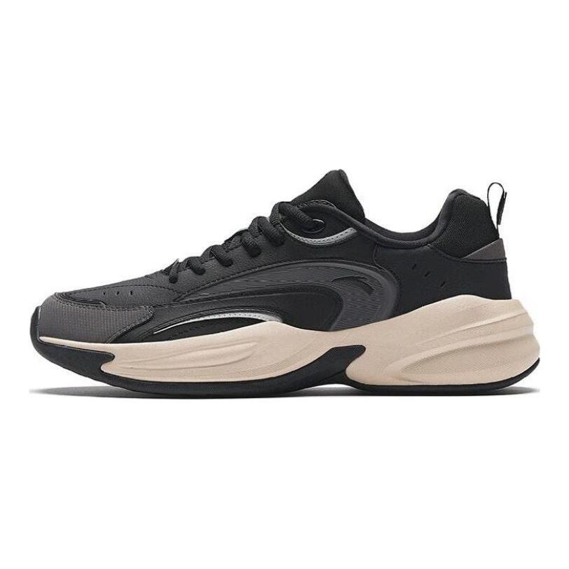 Anta ACE Leather Slip Resistant Abrasion Resistant Low top Chunky Sneakers Men's Black Gray 912338802-4