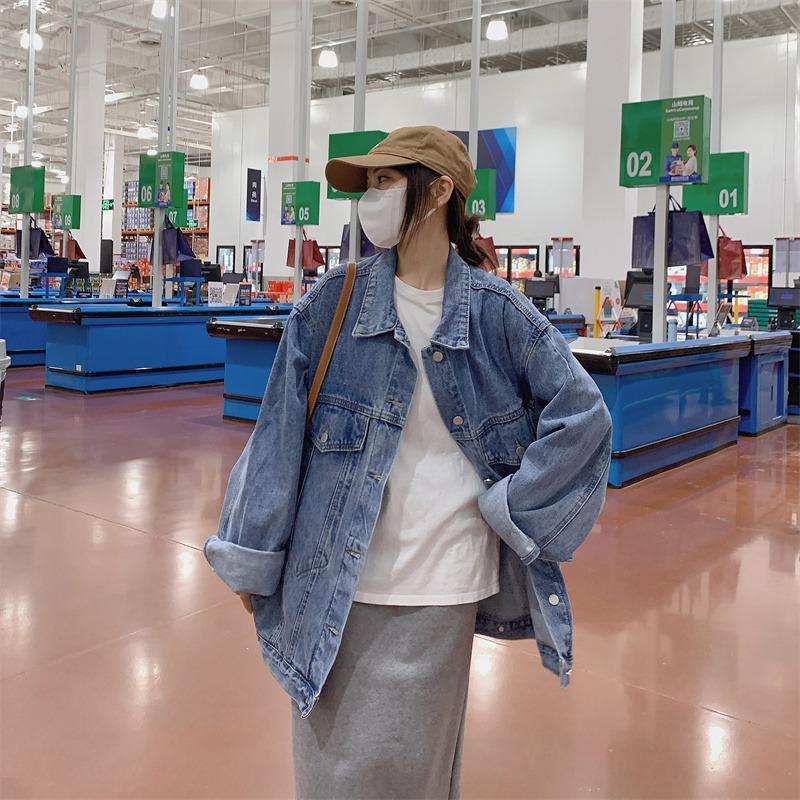 Women's Versatile Loose Denim Jacket - 2025 Spring/Autumn Retro High Street Style, Plus Size Available.