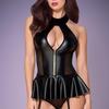 European & American Black Patent Leather Zipper Skirt Set - Sexy Style, September Collection