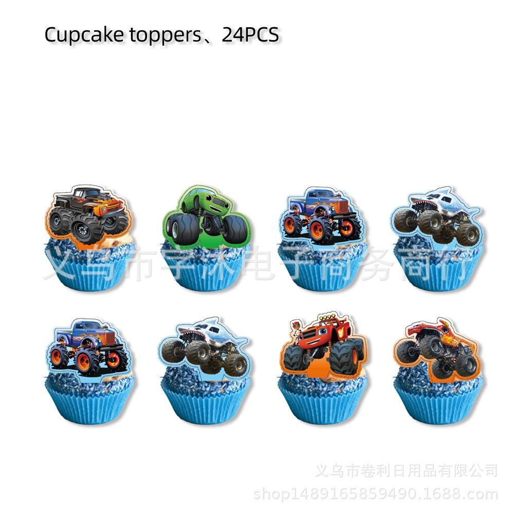 Bigfoot Theme Party Monster Truck Flag Tablecloth Paper Plate Hanging Spin Decoration Children'S Birthday Decoration Supplies