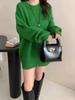 Cross2026 Autumn/Winter Mid-Length Knit Sweater Dress - Women's Loose Round Neck Solid Color