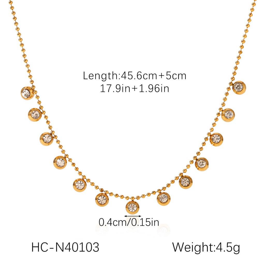 Zirconia Inlaid Heart Pendant Collarbone Necklace Titanium Steel Gold Tone Elegant Women's Chain