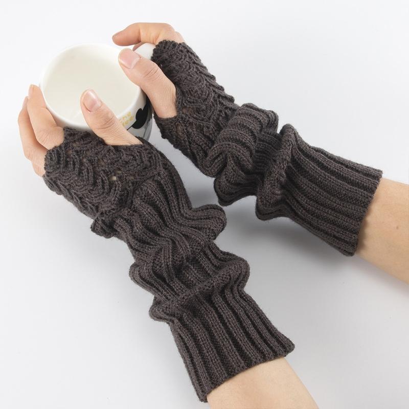 Half Finger Gloves for Typing Winter Knit Gloves with Thumb Holes Unisex Half Finger Mittens Stretchy Warm Long Gloves