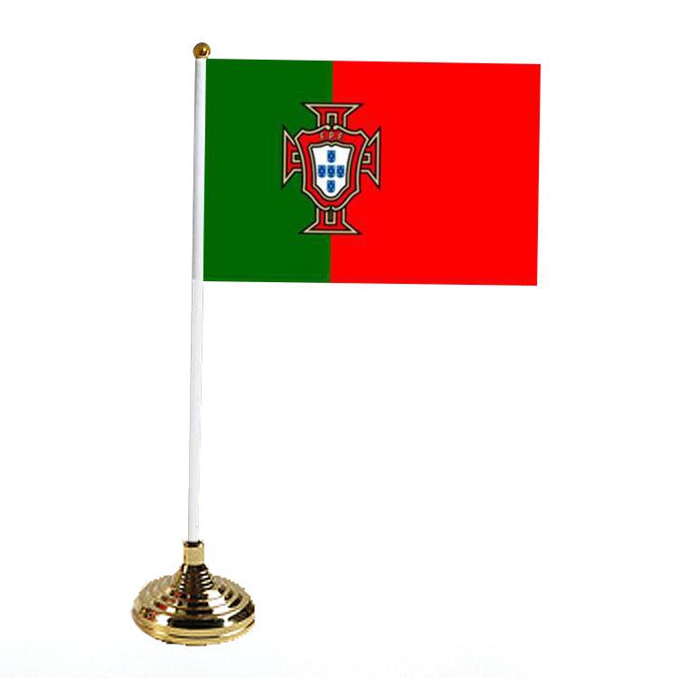 Office Table Flag Polyester 15 * 21cm Small Flag Plastic Flagpole Ornament with Base Table Flag