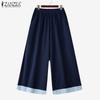ZANZEA Women Casual Elastic Waist Loose Wide Leg Pants