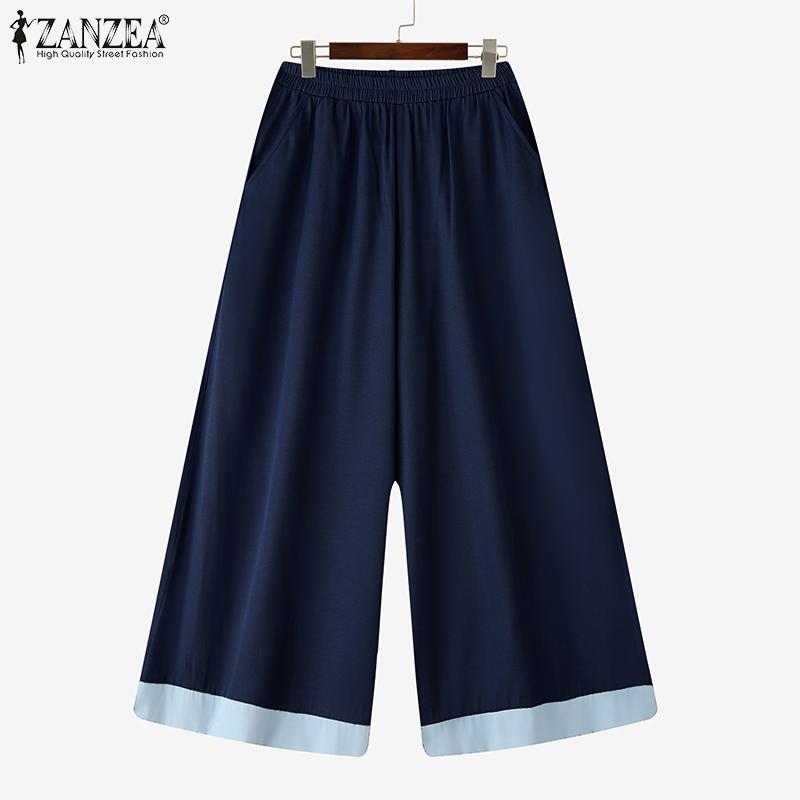 ZANZEA Women Casual Elastic Waist Loose Wide Leg Pants
