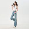 Early Spring Shiny Full Star Rhinestone High Waist Slim Horse Hoof Micro Flare Denim Pants For Women Casual Pants Oversize Denim Trousers