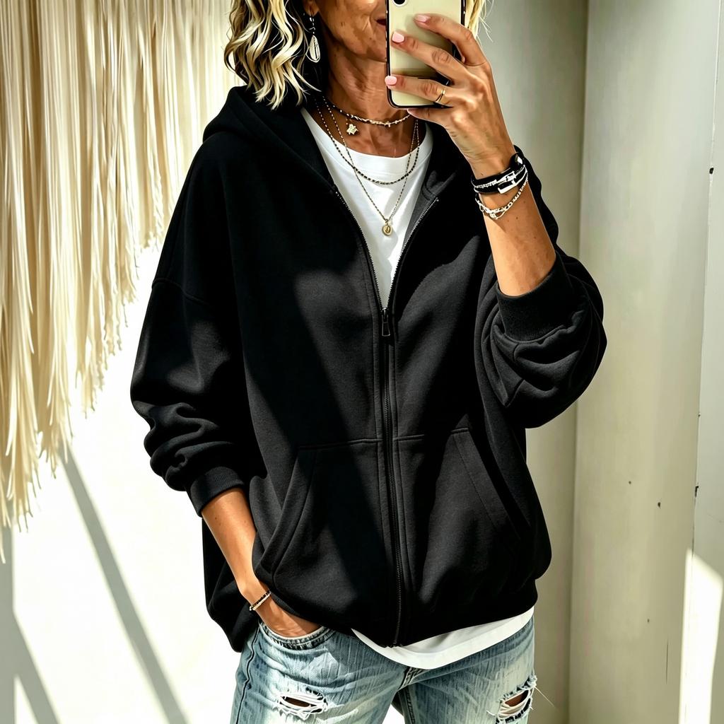 Women's Hooded Zip-Up Cardigan Sweatshirt with Pockets - Casual Street Wear