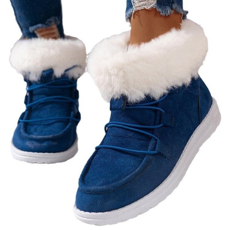 Large size elastic buckle snow boots new round toe furry high-top warm cotton shoes for autumn and winter