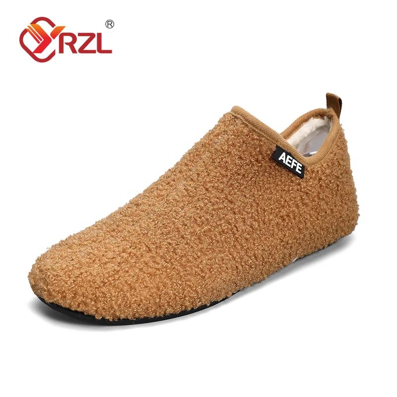 YRZL Fashion Men Winter Cotton Shoes Warm Slip On Lightweight Winter Shoe Male Plush Bedroom Home Cotton Loafers Man Warm Shoes
