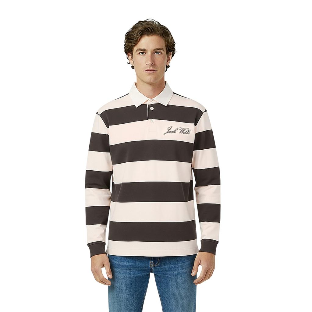 Jack Wills Mens Jersey Collared Relaxed Fit Long-Sleeved Rugby Shirt