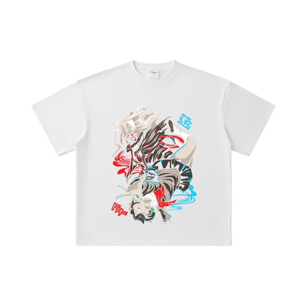 260 GSM Doppelgarn 32er Zählung 100% Baumwolle Dandadan V38 Okarun Momo Druck Unisex Schweres Baumwoll-T-Shirt