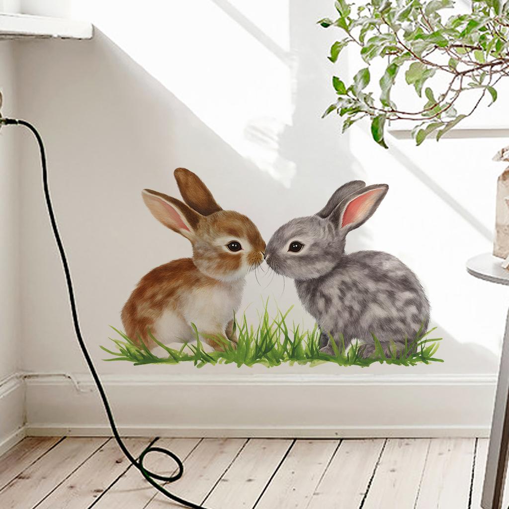 Kreslený králíček na trávě Samolepky na zeď, Roztomilé odnímatelné samolepicí dekorace do obývacího pokoje, Domácí dekorace