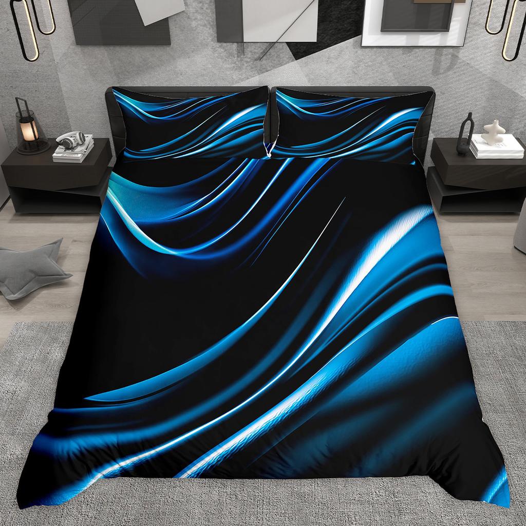 Homewish Neon Wave Lines Duvet Cover Set Black Geometric Bed Set Modern Abstract Art Quilt Cover Set