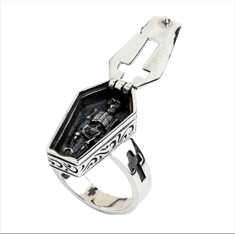 Vintage Halloween Vampire Skull Flip Coffin Men s Ring Gothic Punk Steam Motorcycle Party Gift Jewelry 7 античный серебряного
