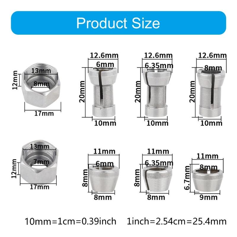 Oberfräsen Spannzangenumrüstsatz 8 Stück Mehrere Größen Spannzangen 6mm 8mm Sicherer Halt Leichtgewicht 44g Sicheres Griffdesign