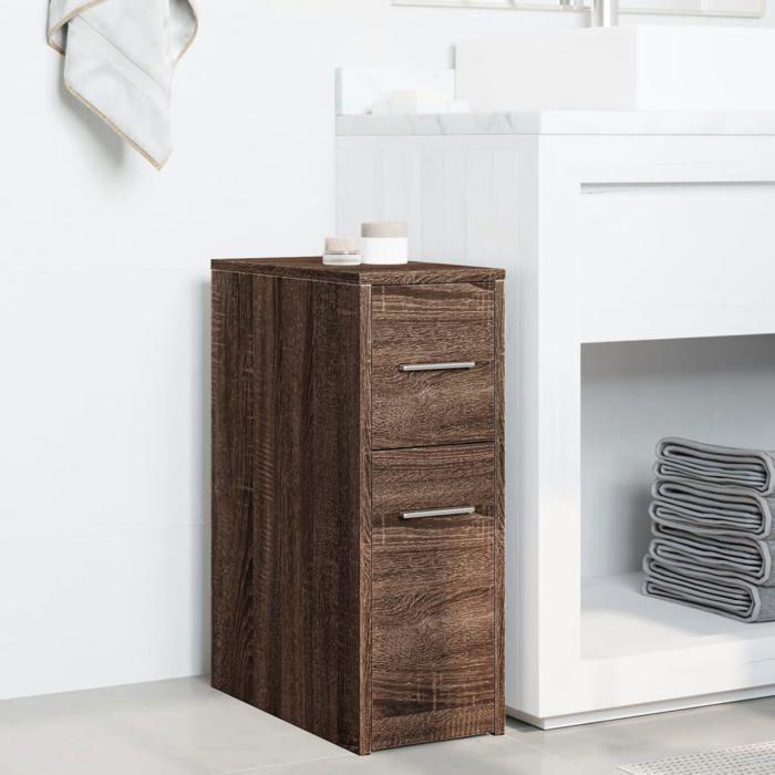 VidaXL Armoire de salle de bain étroite avec roulettes chêne marron, armoire de salle de bain haute, rangement de salle de 855283