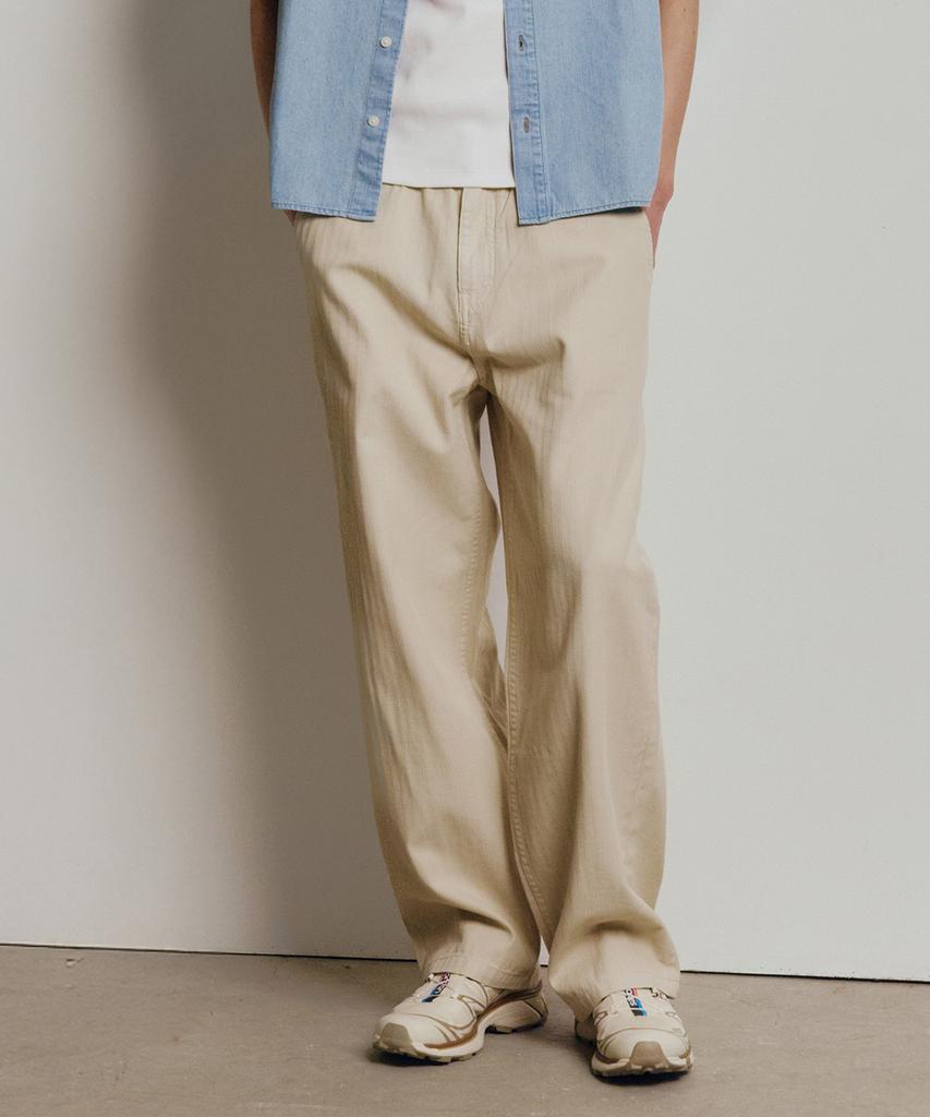 MINDBRIDGE Semi-Wide Denim-Like Full Elastic Waist Cream Pants